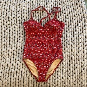 Garnet Hill • One Piece Swimsuit • Size 2 • Red • Cross Back • EUC